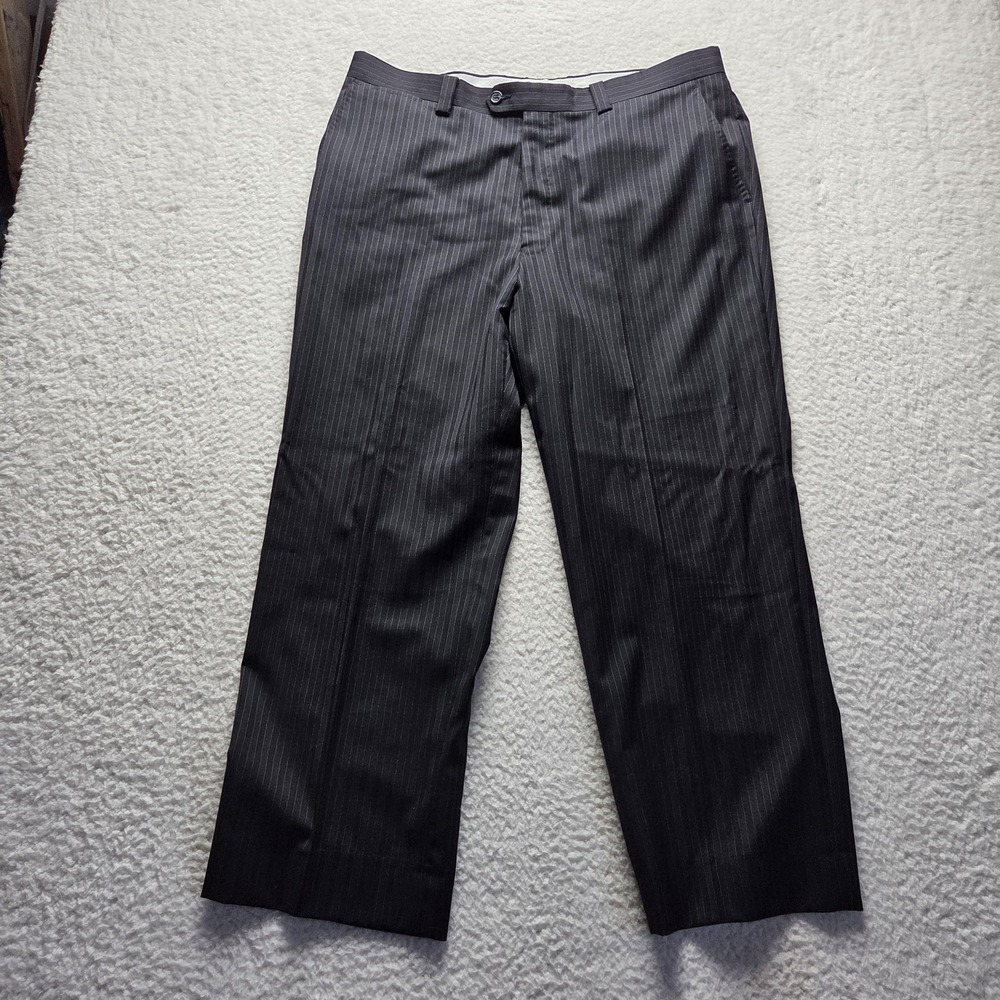 Jhane Barnes Dress Pants Mens 36x27 Gray Pinstripe Wool Flat Front Classic Fit